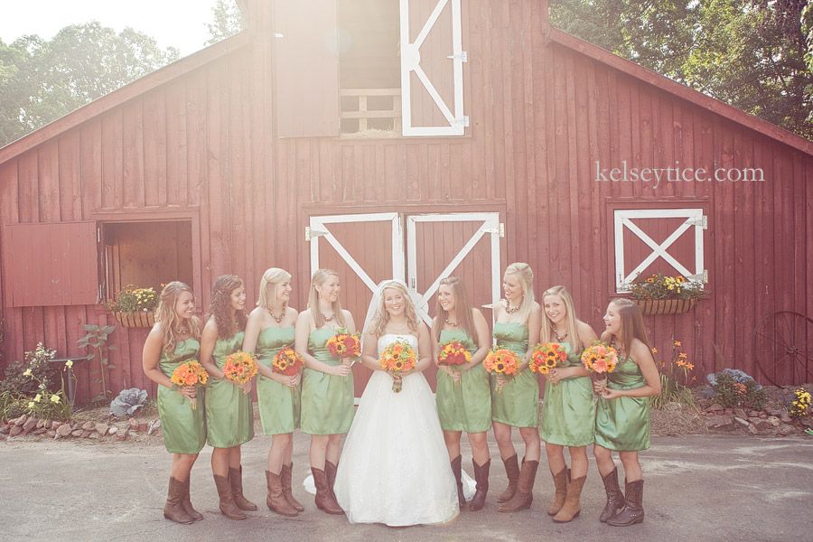 LOVE the cowgirl boots, dresses, flowers and barn!!