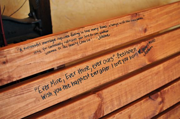Love the idea of having your guests sign a bench that you will keep in the famil