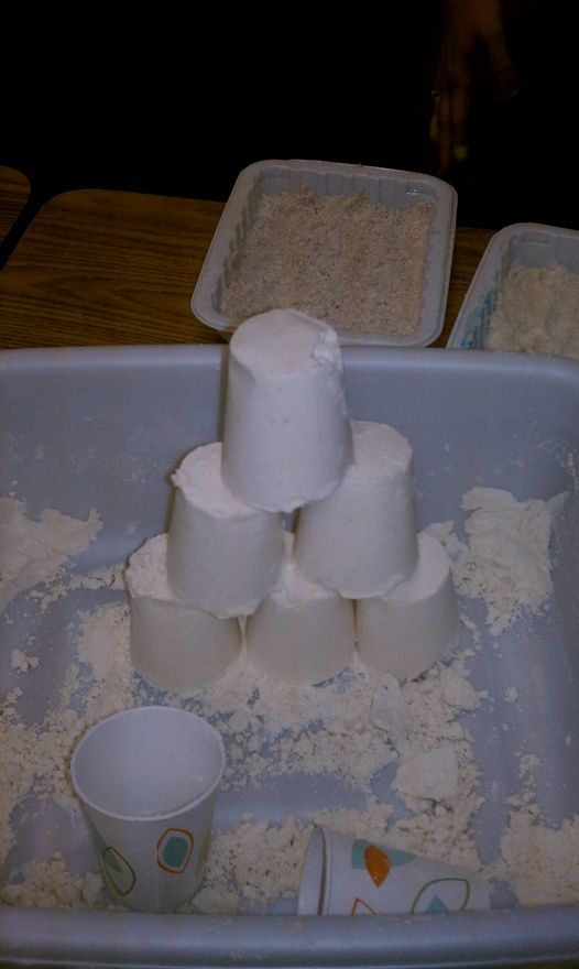 MOON SAND: Just 8 cups of flour and 1 cup of baby oil, really soft and easy to c