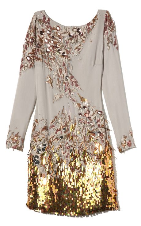 Matthew Williamson Embroidered Long Sleeve Dress  #sequin #gold