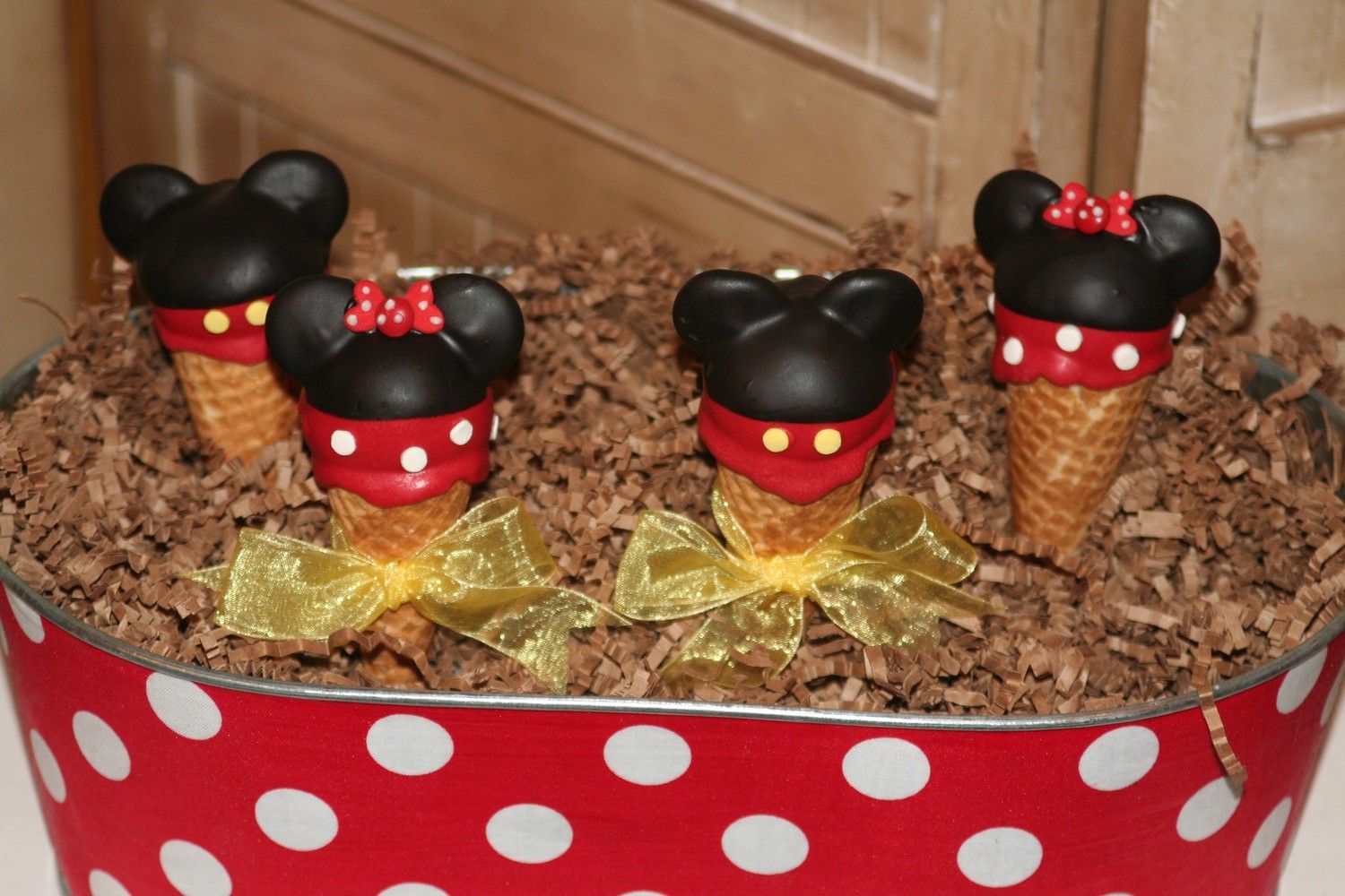 Mom’s Killer Cakes Mickey and Minnie Mouse Inspired Ice Cream Cone Cake Pops