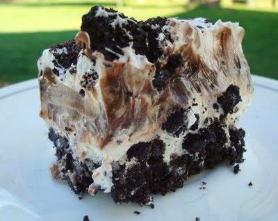 No bake dessert….oreos, cream cheese, powdered sugar, chocolate pudding, and c