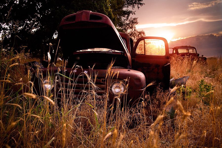 Old trucks and sunsets.