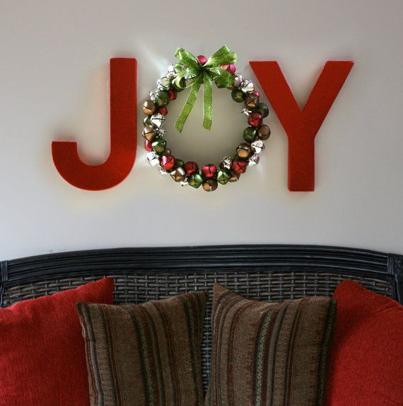 Painted letters from a craft store and a handmade wreath to decorate for the win