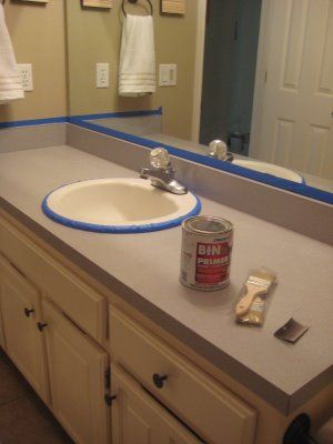 Painting laminate counter tops to make them look like stone with out the high pr