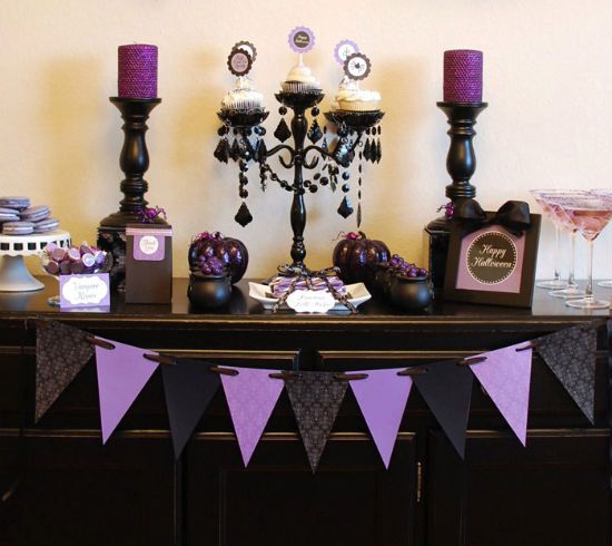 Purple and black halloween decor