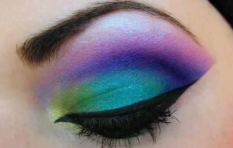 Purple, green/yellow, & blue eye makeup