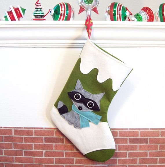 Raccoon Christmas stocking.
