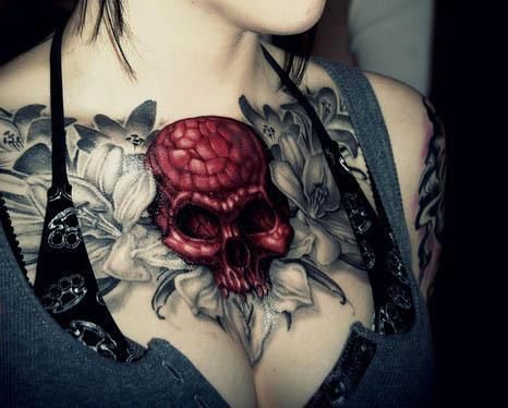 Red skull tattoo