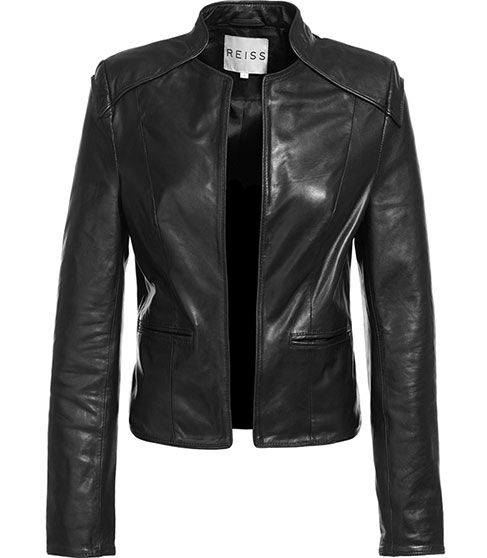 Reiss collarless leather jacket