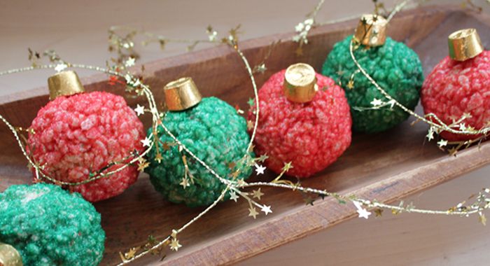 Rice Krispy Ornaments with Rolos as the tops.