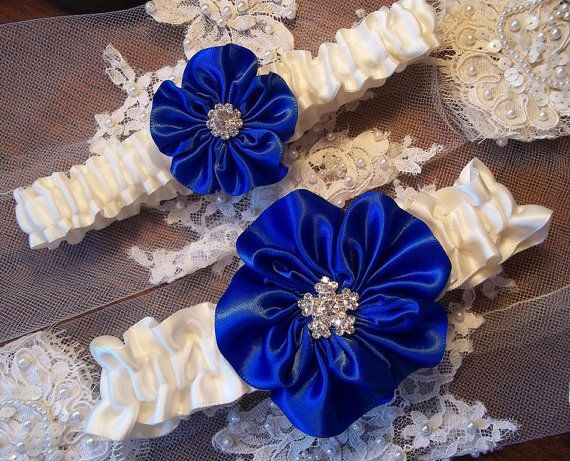 Royal blue and ivory wedding garter