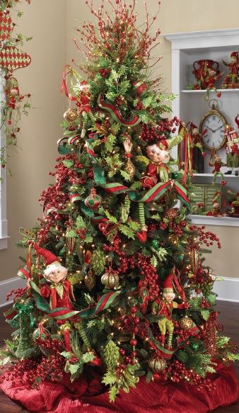Sentimental Season decorated Christmas tree with Christmas Elves