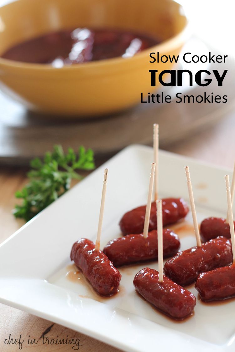 Slow Cooker Tangy Little Smokies… ONLY 3 ingredients! An easy appetizer that e