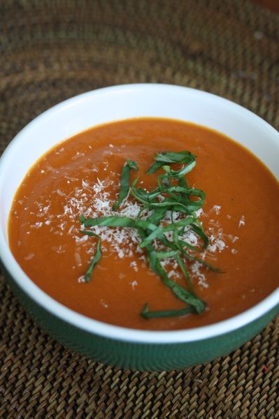Slow Cooker Tomato Soup with Basil and Parmesan!