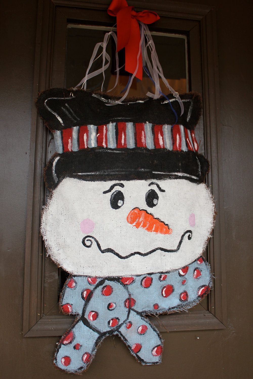 Snowman Burlap Door Hanger.  via Etsy.