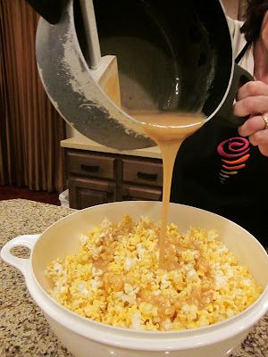 Soft Caramel for Popcorn: 1c brown sugar, 1 stick butter, 1c karo syrup, 1 can c