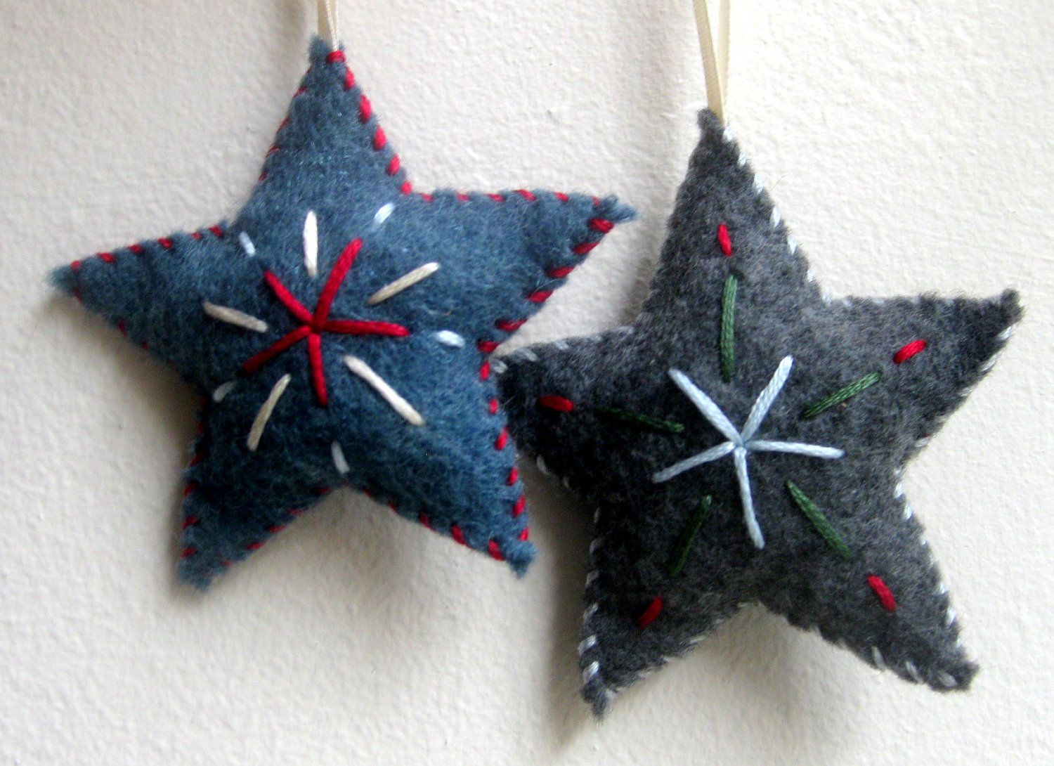 Star Christmas ornaments – set of two felt ornaments – handmade star ornaments.
