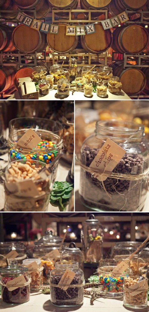 Trail Mix Bar:  Love this idea for a party!