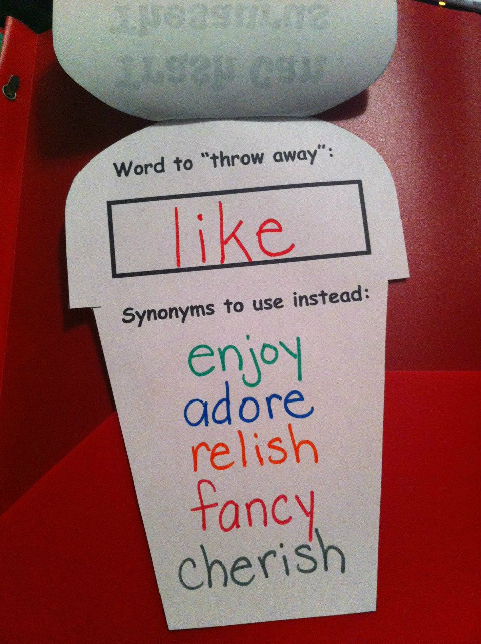 Trash Can Thesaurus…throw away over used words and replace with others…