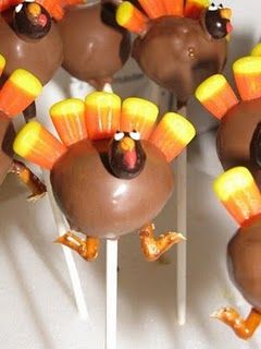 Turkey Cake Pops. These are hilarious looking. Individually wrapped, these would