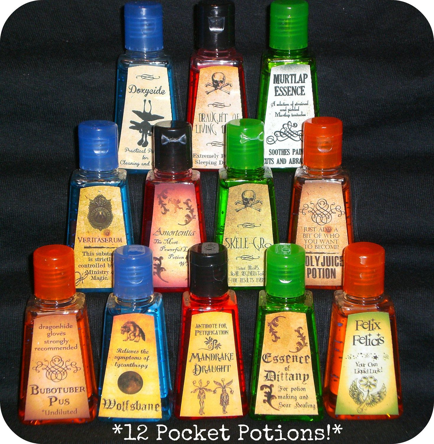 Twelve Different Harry Potter Inspired Anti-bacterial Hand Sanitizers in Mini Po