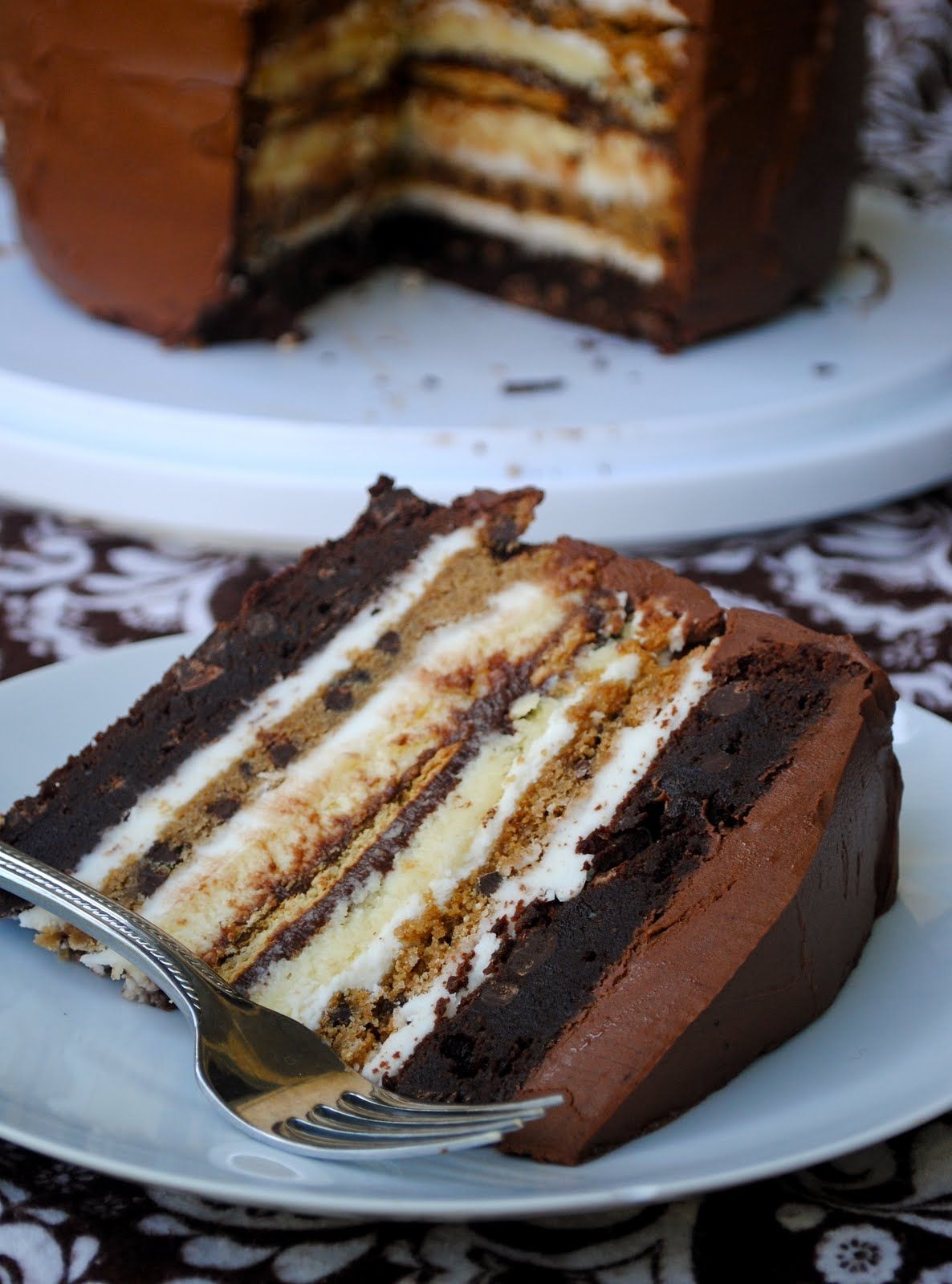 Ultimate Anniversary Cake:  2 brownie layers, 2 cheesecake layers, 2 chocolate c