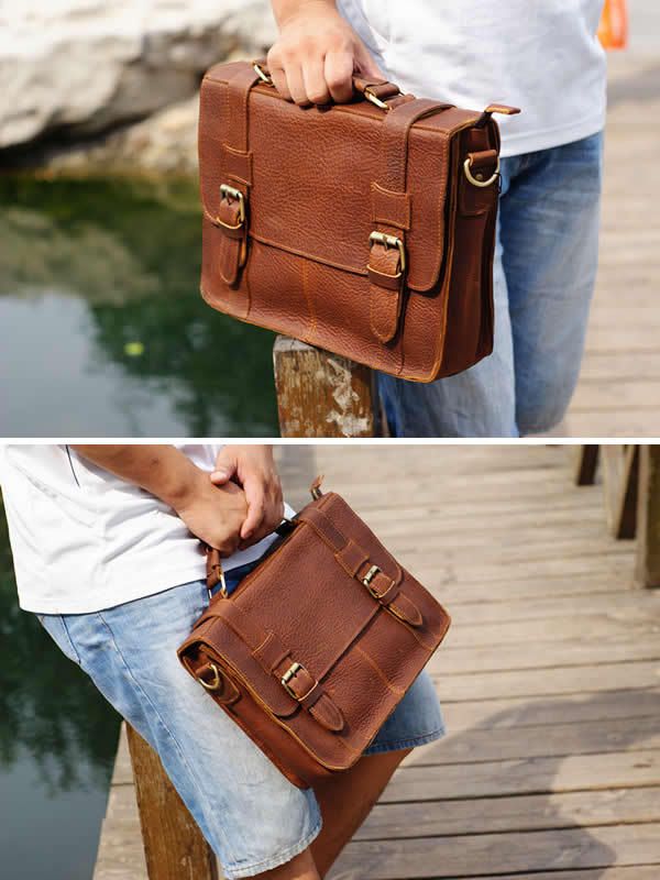 Vintage Handmade Genuine Leather Briefcase / Satchel / Messenger / 11" MacB