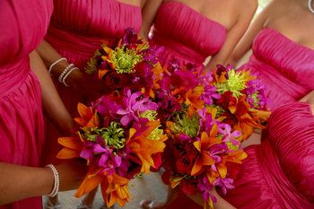 Wedding, Flowers, Pink, Green, Purple, Orange, Bridesmaids, Yellow