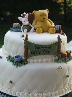 Winnie the Pooh Cake. Perfect for a baby shower or first birthday.