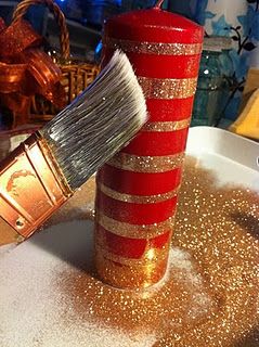 add glitter to candles with double sided tape