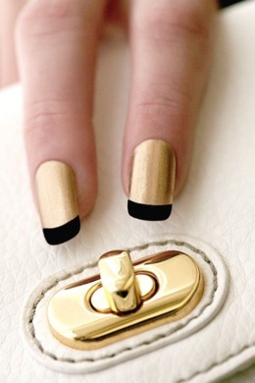 black + gold french manicure