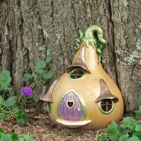 Fairy Door, Fairy House, custom fairy house, Gourd, Spring, mother -   Fairy Gourd House Ideas