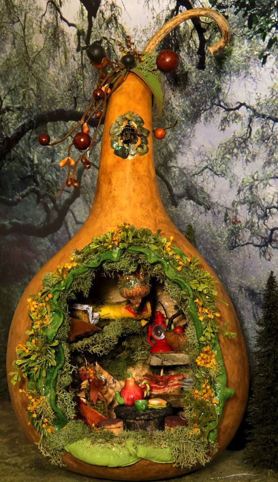 Fairy House, Sale, A Fairy's Gourd Cottage, Enchanting, Woodland Fair ... -   Fairy Gourd House Ideas