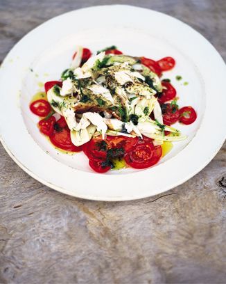 fantastic tomato and fennel salad with flaked barbecued fish