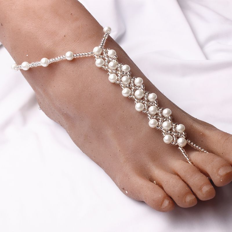 Pearl Beads Barefoot Sandals High Quality Elastic ... -   Foot Jewelry Ideas Collection