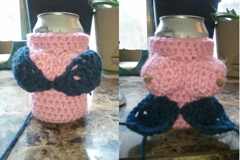 Free Crochet boob can cozy Pattern. Funny!!!