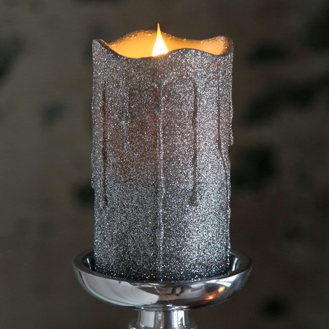 Simplux LED Silver Glittered Dripping Candle -   DIY Glitter Candles Ideas