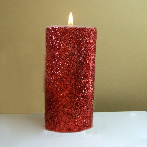 Red Glitter Unscented Pillar Candle -   DIY Glitter Candles Ideas