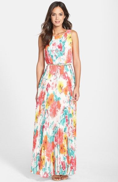 Eliza J Belted Floral Print Chiffon Maxi Dress -   Love maxi dresses!