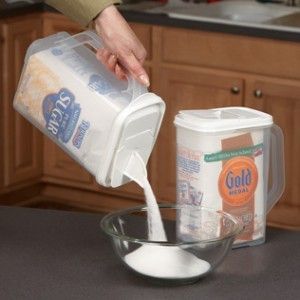 no more open bags of flour/sugar getting everywhere…no more cramming them in a