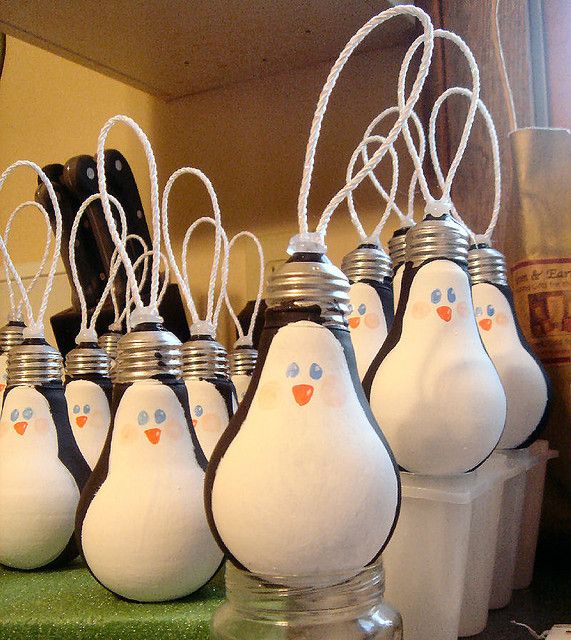 penguin ornaments out of light bulbs