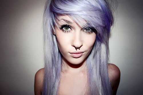 septum piercing and lavender hair