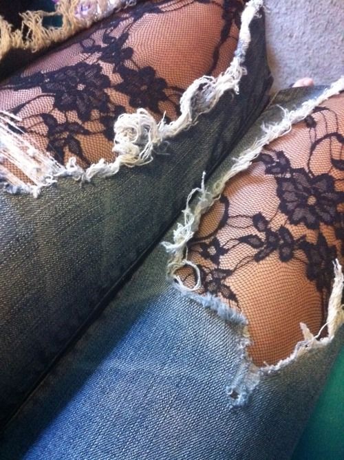 sew lace beneath those torn jeans for a vintage look!