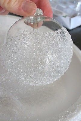snowball ornament;  coat with glue stick, dip in epson salt. Cool