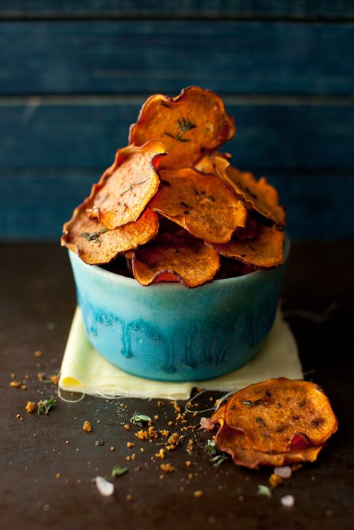 sweet potato baked chips with thyme.