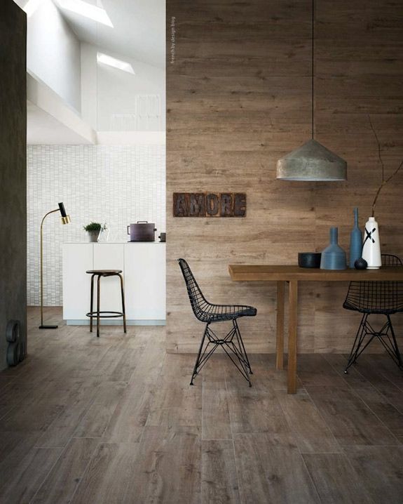 wood wall, wood floor.