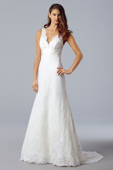 A-line sleeveless lace floor-length bridal gown