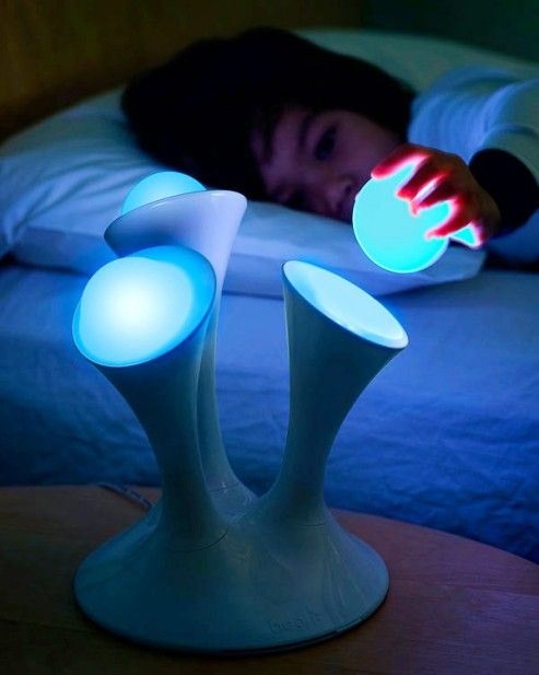 A lamp with take along glow balls for walking places in the middle of the night.