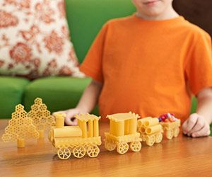 All Aboard! Use pasta bits for this DIY train – Cute! May do this in lieu of a g